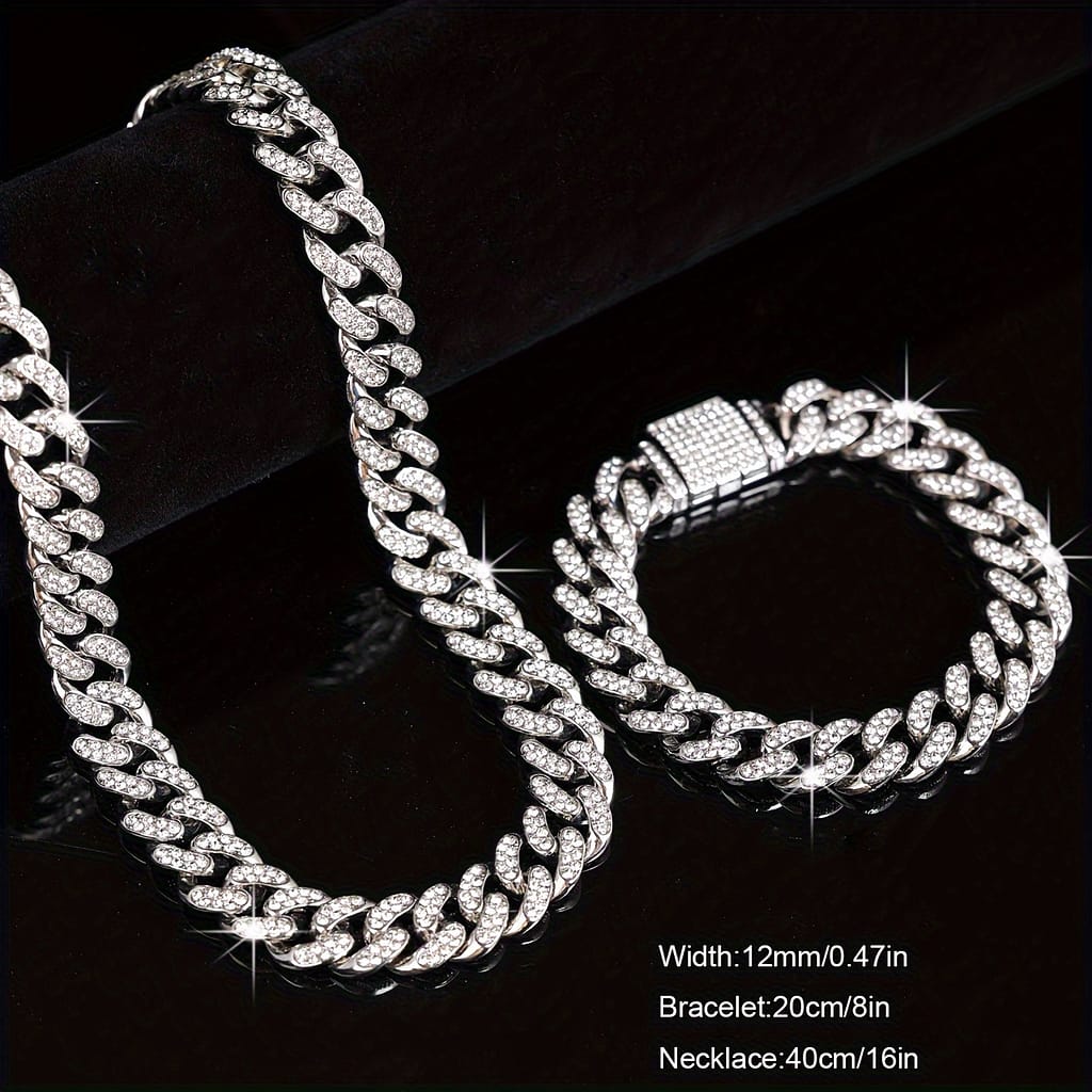 2 Pcs/set Stylish Look Punk Style Necklace Bracelet Set,trendy Hip Hop Style Jewelry Set Suitable For Men And Women Clothing, Shoes & Jewelry Shop Online at Dubai Trades 2