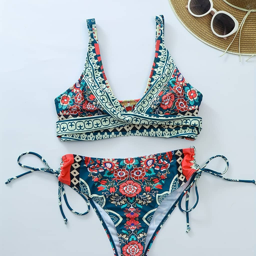 2-piece Tie-dyed Crisscross Backless Cheeky Bikini And Beach Skirt Bikinis Shop Online at Dubai Trades 2