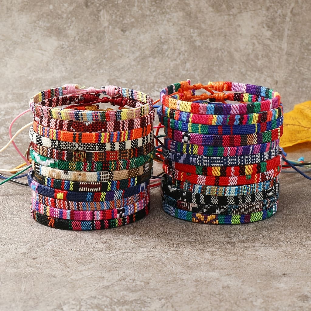 24pcs Bohemian Style Woven Set – Vibrant, Polyester Fabric, & Vacation – Bracelets Shop Online at Dubai Trades 2