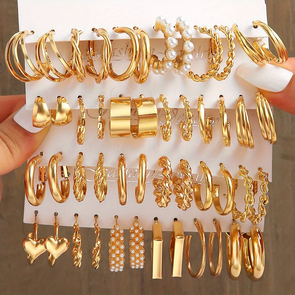 24pcs/48pcs Women’s Fashion Earrings Set, Simple Heart & , , Zinc Alloy With Stainless Steel Posts, For & Gift-giving, Ramadan Suitable, Accessory Clothing, Shoes & Jewelry Shop Online at Dubai Trades 2