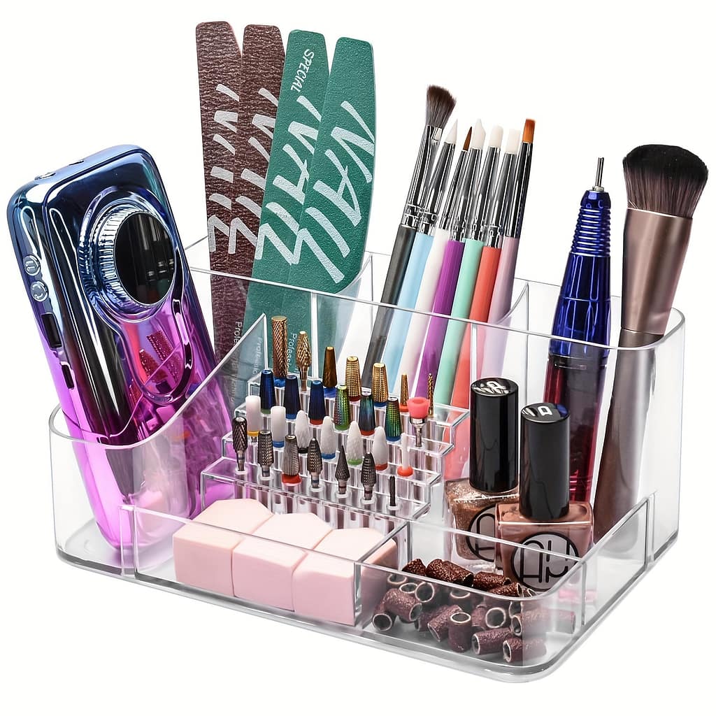 28-slot Nail Drill Bit Holder – Transparent Plastic Organizer For Manicure Tools, Skincare & Gadgets Storage, Storage Bins For Home Organization Baskets, Bins & Containers Shop Online at Dubai Trades 2