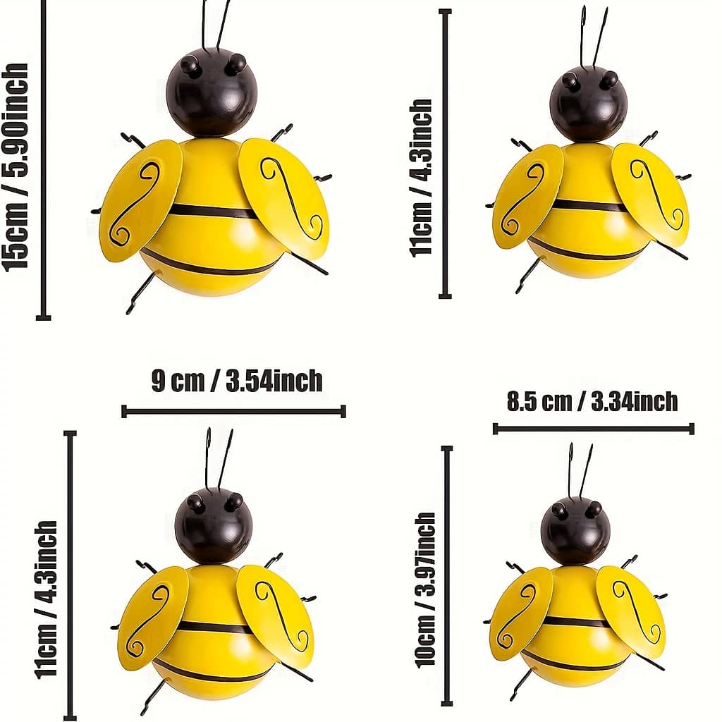 [2d Flat] 4pcs Metal Bee Decorations, 3d Iron Artistic Sculpture, Metal Bee Wall Decor, For Garden Yard Fence, Lawn, Bedroom Wall Decoration, Room Decor Arts, Crafts & Sewing Shop Online at Dubai Trades 2