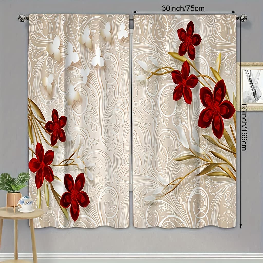 2pcs Floral Printed Curtains, Rod Pocket Window Drapes, Window Treatments For Bedroom Living Room, Home Decoration, Room Decoration Curtains & Drapes Shop Online at Dubai Trades 2