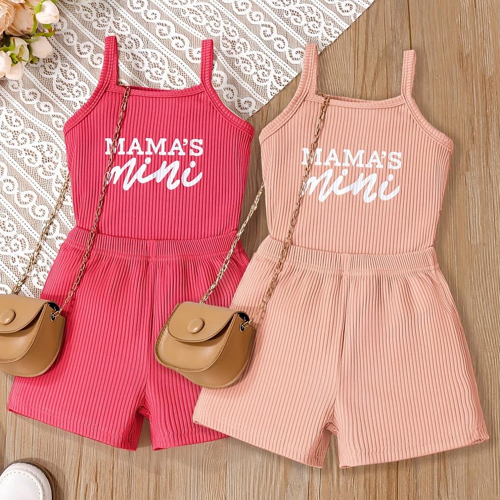 2pcs Girls Two-piece Camisoles & Elastic Waist Shorts Print Tops Casual Mother’s Day Summer Children’s Outdoor Clothing Clothing Shop Online at Dubai Trades 2