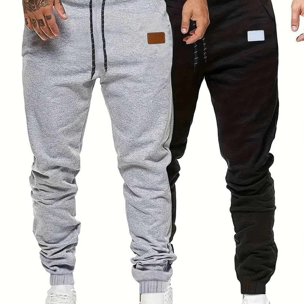 2pcs Men’ Drawstring Footed Sweatpants Men’s Casual Slightly Stretch Joggers For Spring Autumn Running Jogging, Outdoor Cloth Active Shop Online at Dubai Trades 2