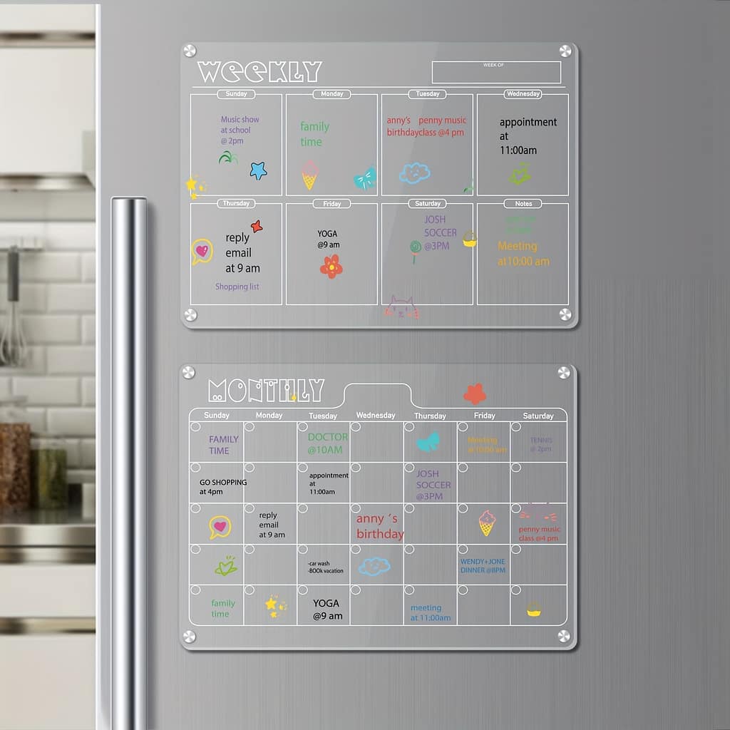 2pcs Refrigerator Clear Acrylic Magnetic Dry Erase Boards, 16in*12in Monthly & Weekly Planner For Organization Calendars, Planners & Personal Organizers Shop Online at Dubai Trades 2