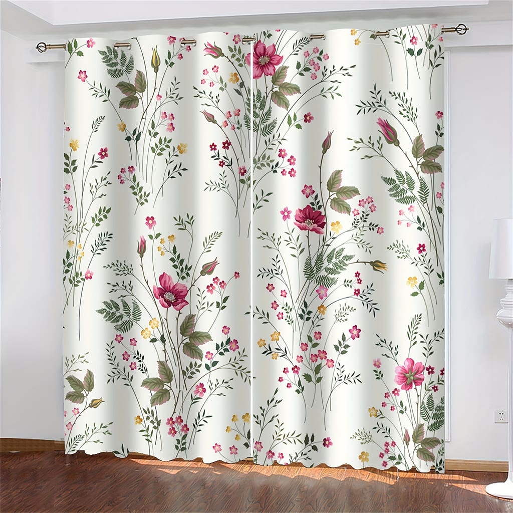 2pcs, Spring Plant Flower Digital Printing Living Room Curtains, 12 Perforated Curtains For Living Room Furniture Decoration Curtains & Drapes Shop Online at Dubai Trades 2