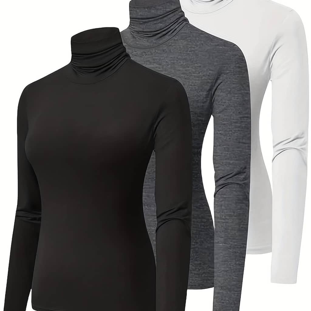 3 Packs Turtlrneck T-shirt, Casual Long Sleeve Top For Spring & Fall, Women’s Clothing Clothing Shop Online at Dubai Trades 2