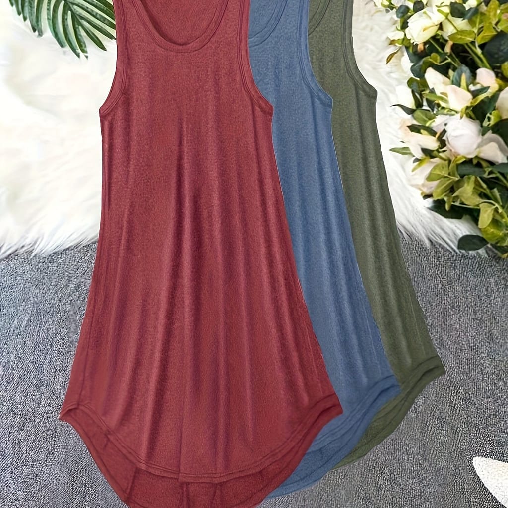 3 Size Basic Lounge Dress Set, Women’s Plus Solid Round Neck Plain Sleep Dress 3 Piece Set Clothing, Shoes & Jewelry Shop Online at Dubai Trades 2