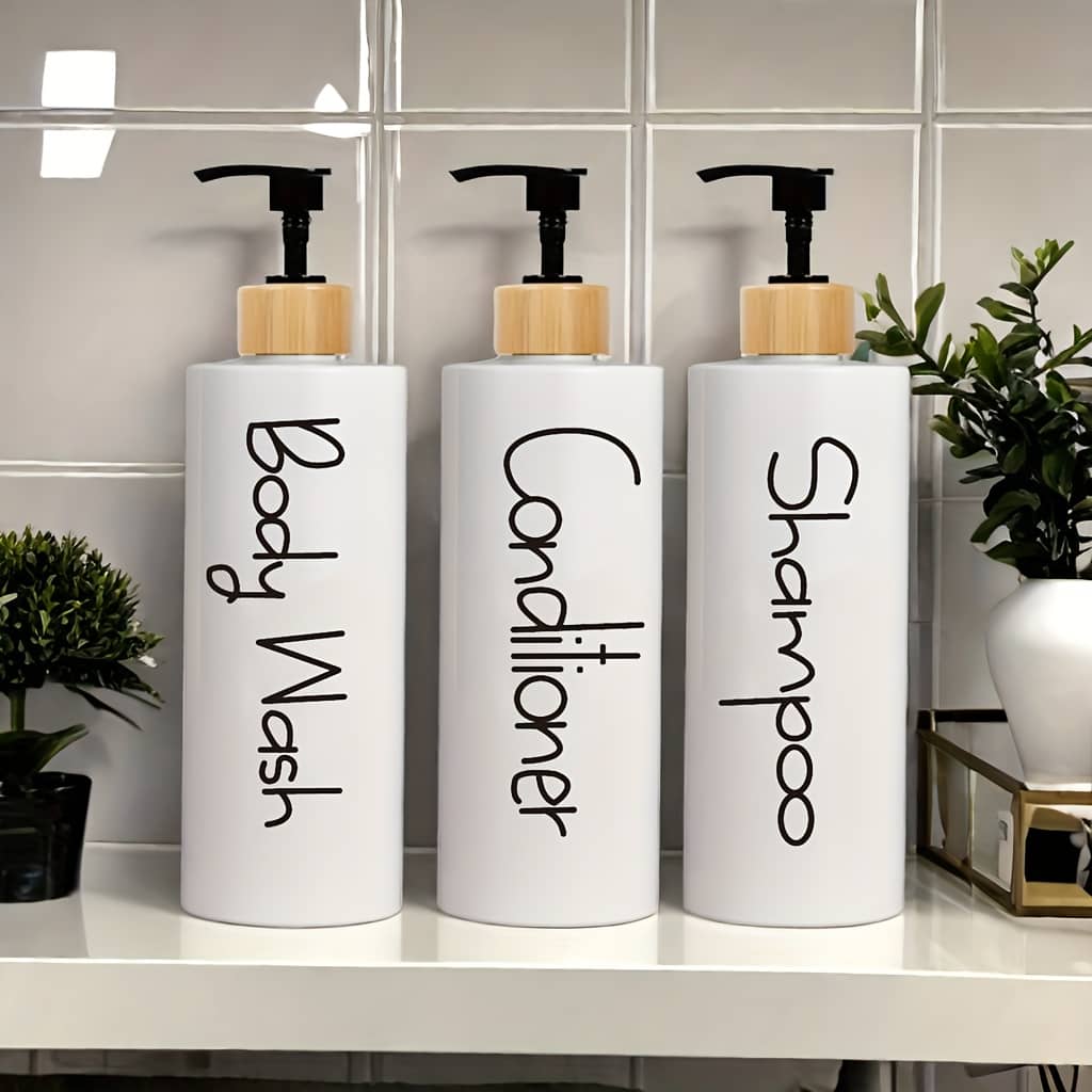 3-pack Minimalist Bathroom Dispenser Bottles, Plastic, Unscented Shampoo, Conditioner, Body Wash Containers Beauty & Personal Care Shop Online at Dubai Trades 2