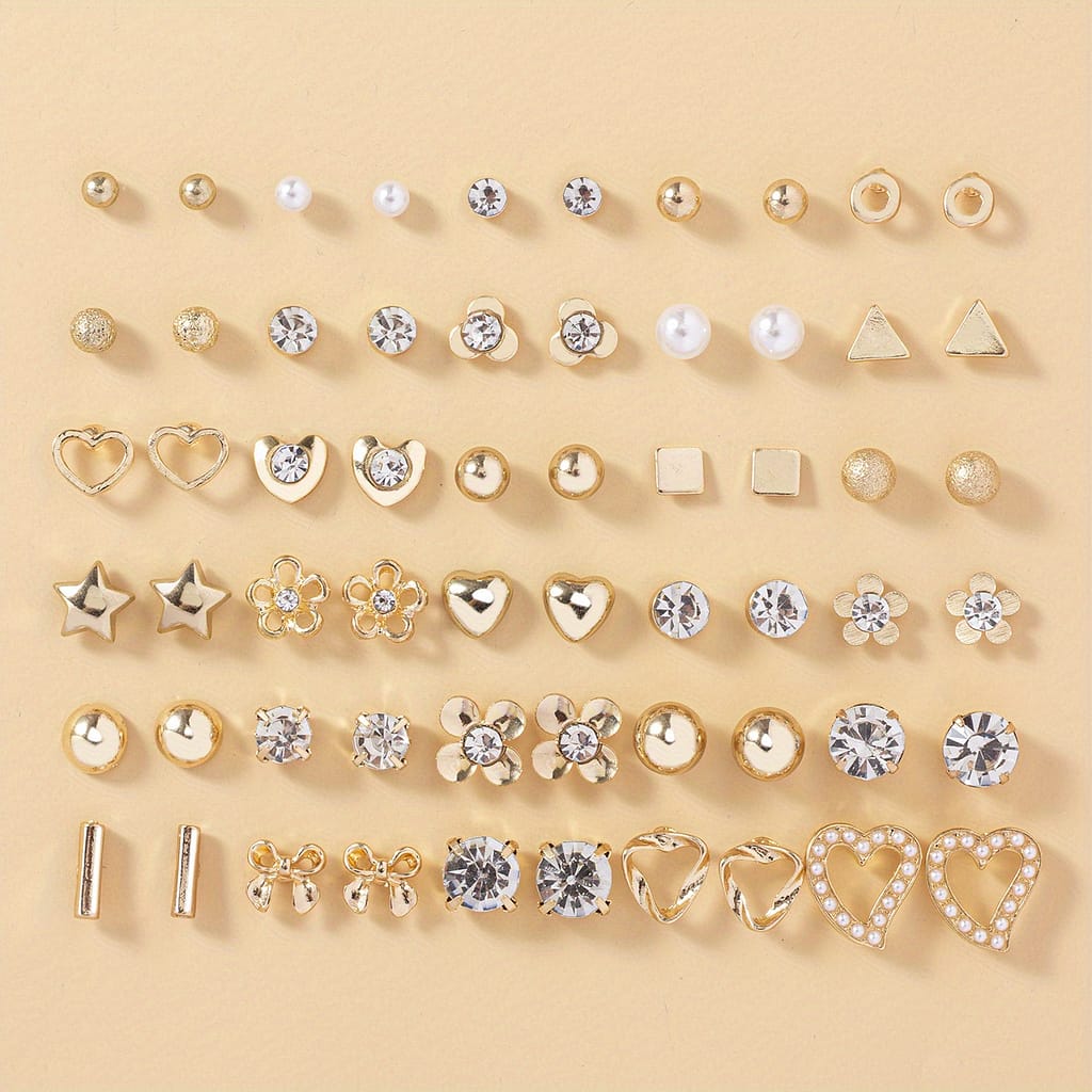30 Pairs Stud Set With Shiny Rhinestone Decor Zinc Alloy Jewelry Clothing, Shoes & Jewelry Shop Online at Dubai Trades 2