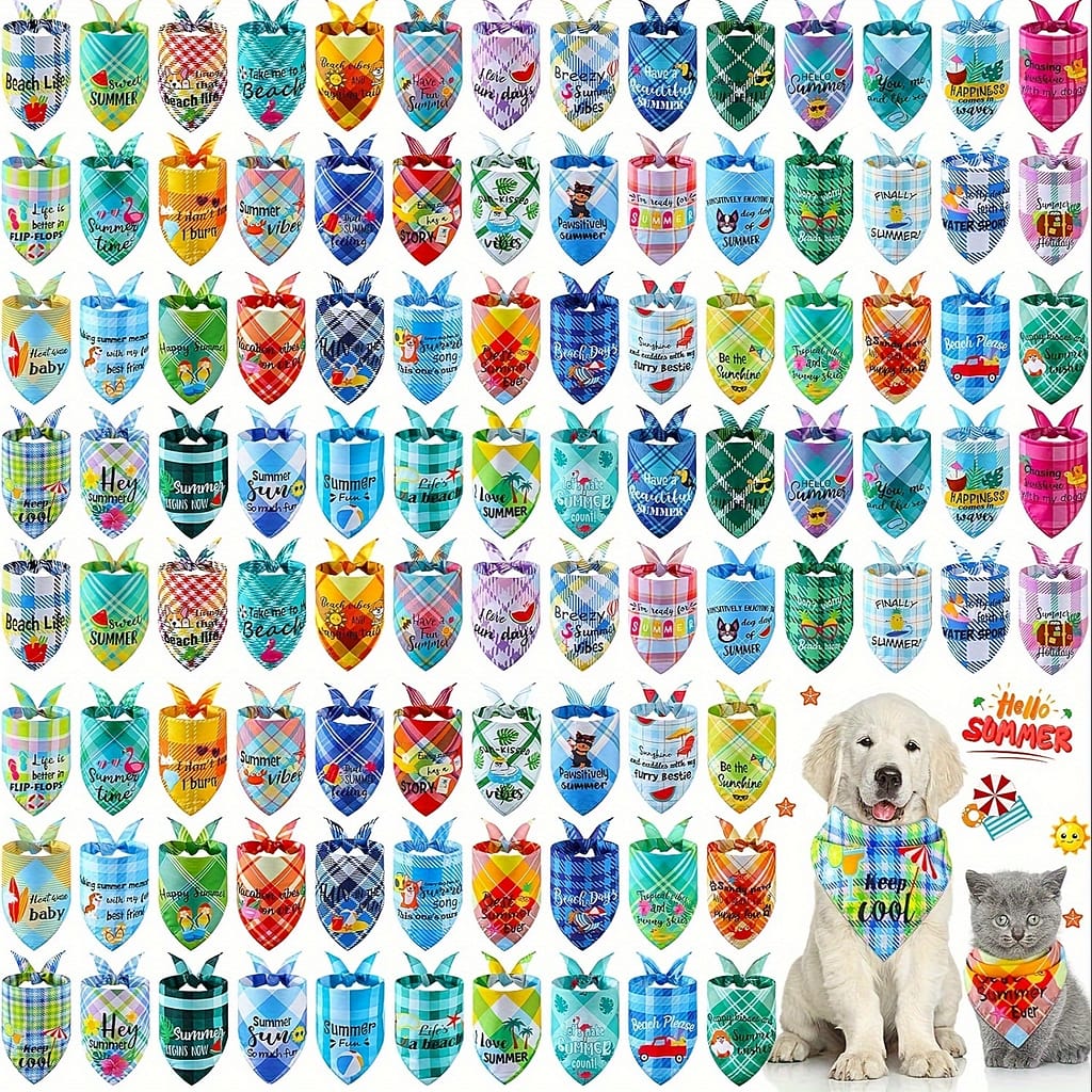 30pcs Assorted Summer Plaid And Solid Color Dog Bandanas, Polyester Pet Scarves, Breathable, Design, Fits Most, Fashionable Pet Accessories For Apparel & Accessories Shop Online at Dubai Trades 2