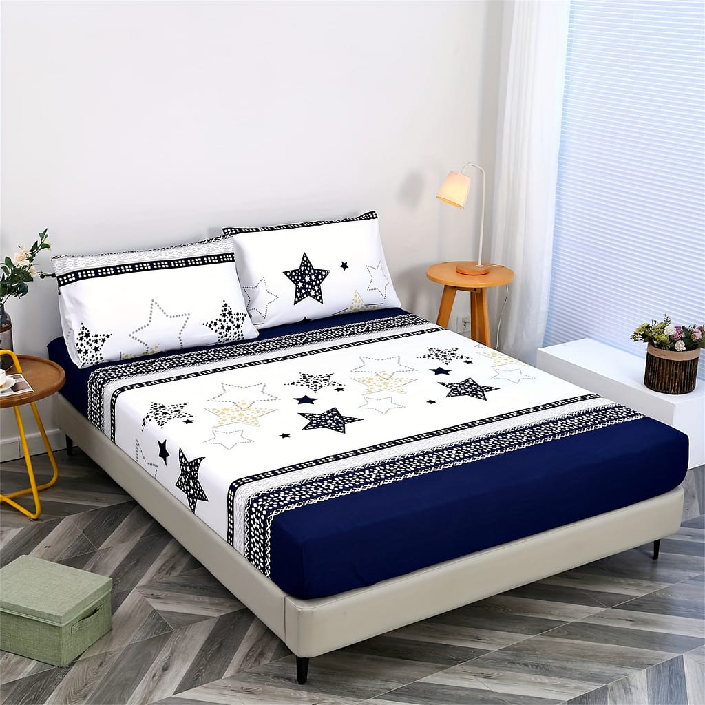3pcs Geometric Five-pointed Print Bedding Set, Soft And Comfortable, Suitable For Bedroom, 1 Fitted Sheet + 2 Pillowcases, No Bedding Shop Online at Dubai Trades 2