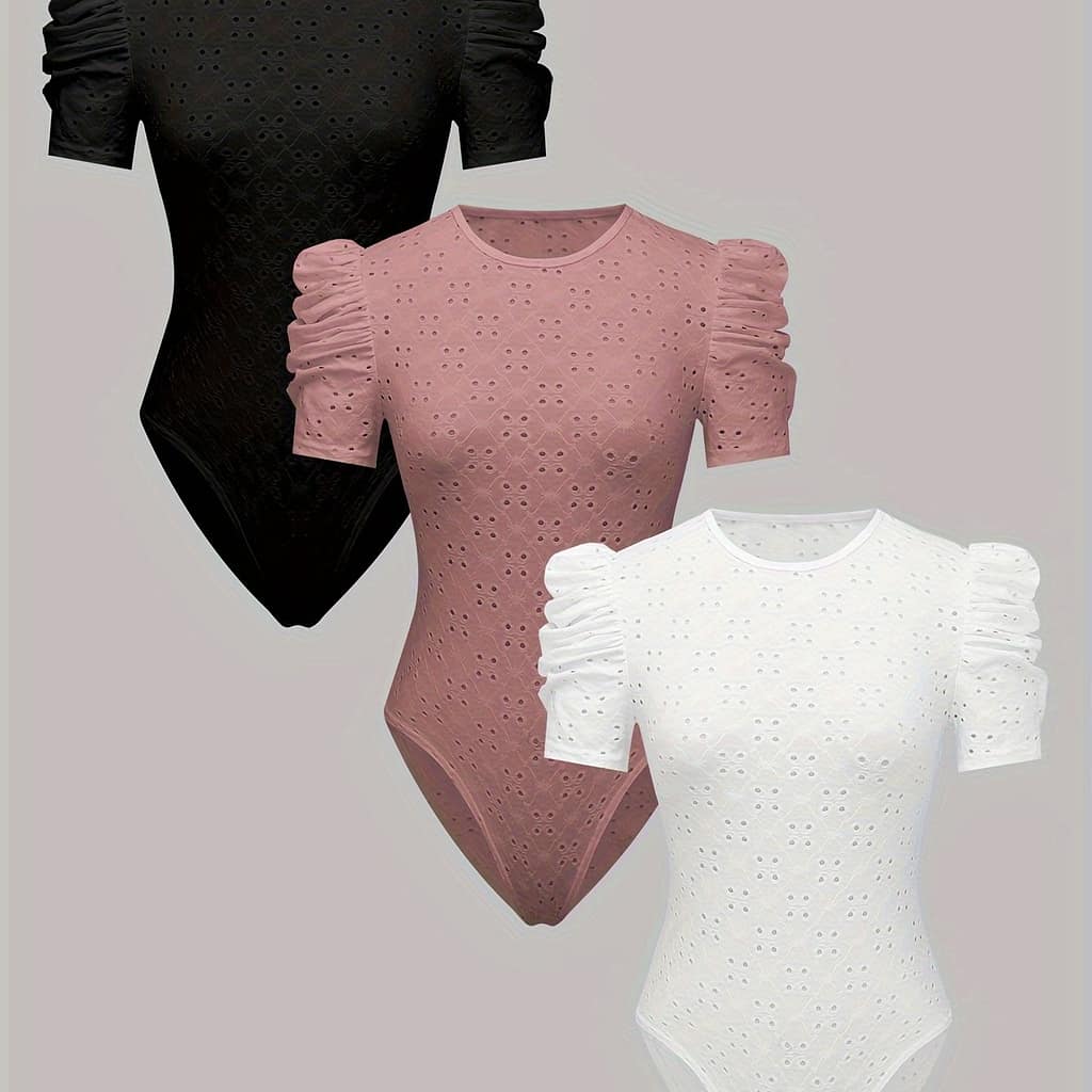3pcs Knit Jacquard Hollow Out Lace Bodysuit Set Bodysuits Shop Online at Dubai Trades 2