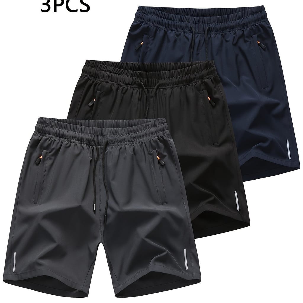 3pcs Men’ Drawstring Casual Sports Shorts – Breathable, High-stretch Polyester Blend For Outdoor Activities Active Shop Online at Dubai Trades 2