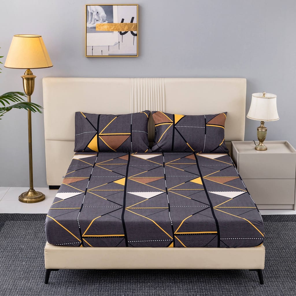 3pcs Printed Abstract Polyester Breathable Fitted Sheet Set 1 Fitted Sheet + 2 Pillowcases No Pillow Core, No Quilt Cover Bedding Shop Online at Dubai Trades 2