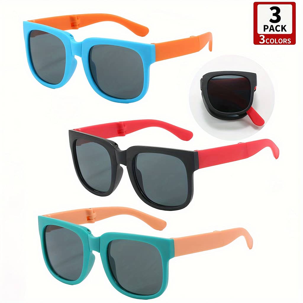3pcs Unisex Kids’ Folding Square Pc Fashion Retro Glasses, 3 Colors, Decorate, Casual, With Portable Design, For Youth Accessories Shop Online at Dubai Trades 2