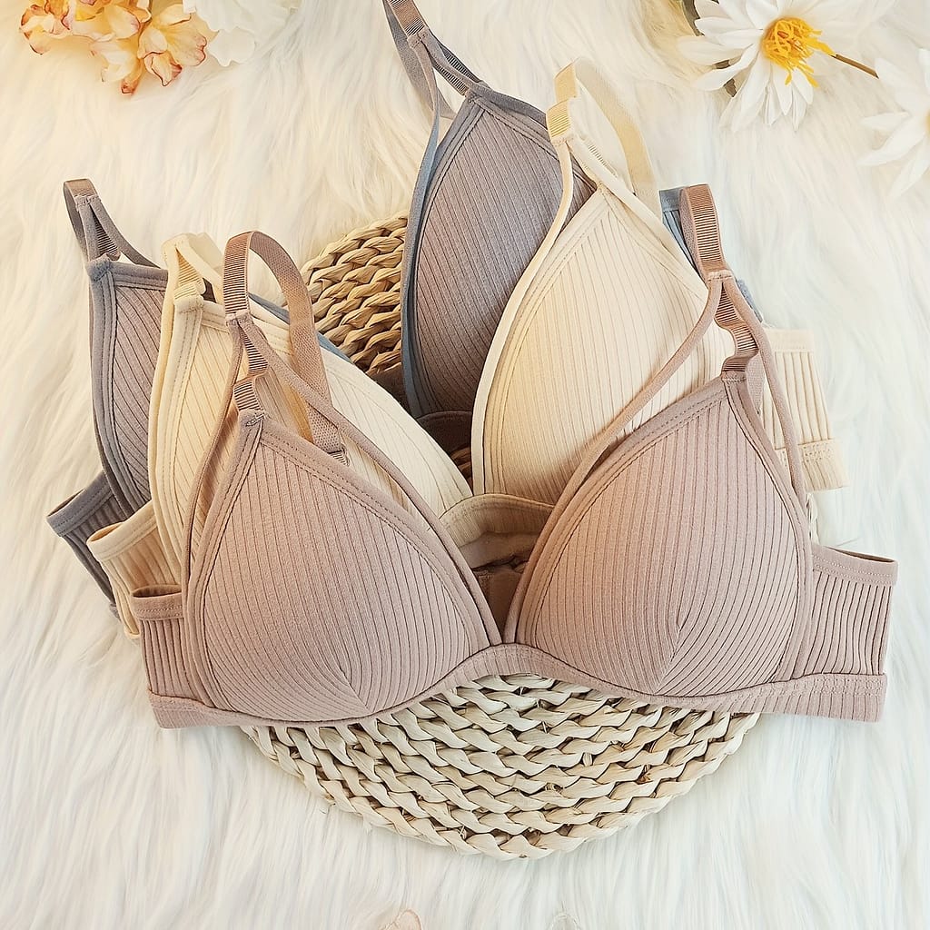 3pcs Women’s Elegant Solid Color Bralettes – Comfortable Wireless Design With Adjustable Straps, Ribbed Texture, Machine Washable – Ideal For Casual Attire Bras Shop Online at Dubai Trades 2