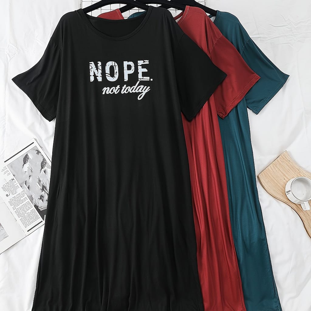 3pcs Women’s Plus Casual Sleep Dress, Plus Size Letter Graphic Short Sleeve Round Neck Tee Nightdress Clothing, Shoes & Jewelry Shop Online at Dubai Trades 2