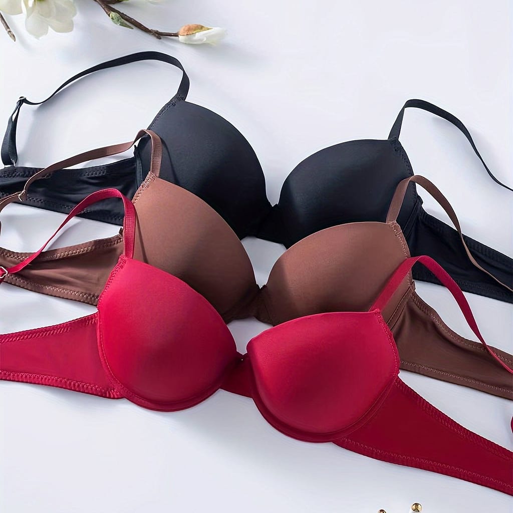 3pcs Women’s Push-up Bras Underwire Support Non-removable Padded Adjustable Straps Black/brown/red Fit Everyday Essentials Bras Shop Online at Dubai Trades 2