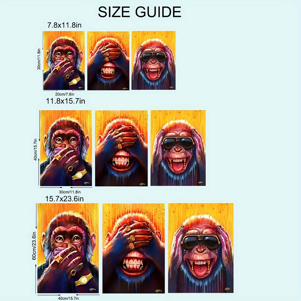 3pcs/set Unframed Canvas Poster, Modern Art, 3 Funny Animal Monkey Posters, Ideal Gift For Bedroom Living Room Corridor, Wall Art, Wall Decor, Winter Decor, Room Decoration Home & Kitchen Shop Online at Dubai Trades 2