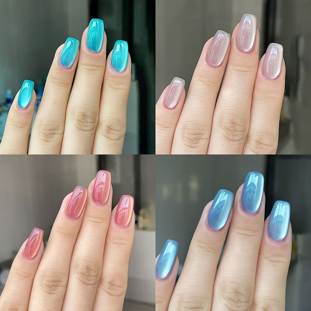 4 Box (96pcs) Square Cat Eye Press Nails Nude Green Blue Pink White Moonlight Full Covered Fake Nails Reusable Fake Nails For Women And Girls Beauty & Personal Care Shop Online at Dubai Trades 2
