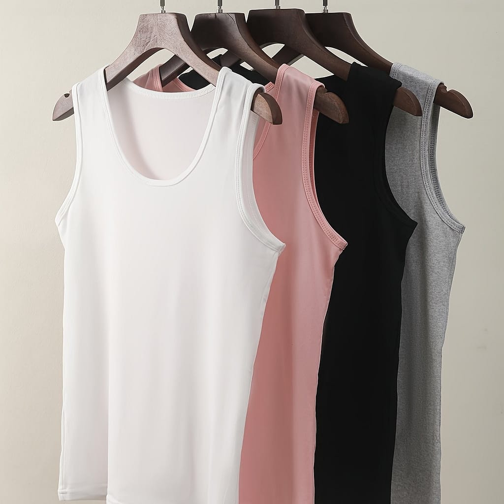 4-pack Elegant Solid Color Camisole Vests For Women, Summer Sleeveless Knit Fabric Tops With Polyamide 92% & Spandex 8%, Layering Camisoles, Adult Sizes Camisoles & Tanks Shop Online at Dubai Trades 2