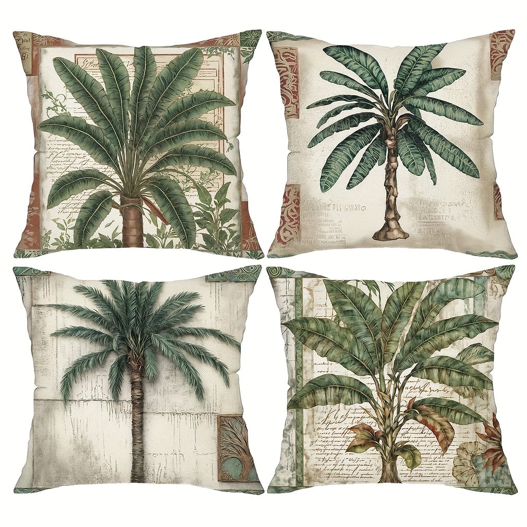 4-pack Tree Vintage Throw Pillow Covers, Green Leaf Decorative Cushion Cases, 18″x18″, Polyester, Zip Closure, For Couch Sofa Bedroom, Hand Wash – Without Inserts Decorative Pillows Shop Online at Dubai Trades 2
