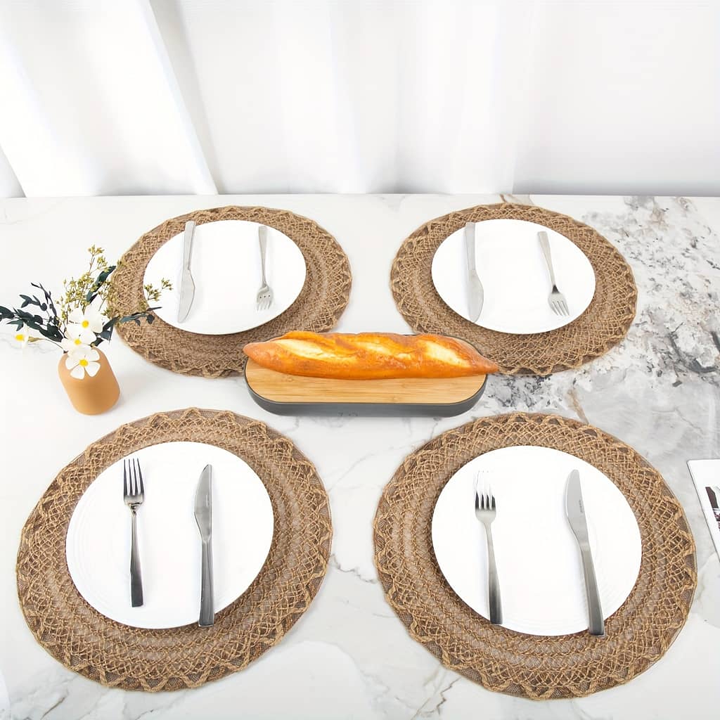 4pcs Jute Stitched Outer Circle Wavy Braided Placemats Non-slip Table Mats Table Decoration Home & Kitchen Shop Online at Dubai Trades 2