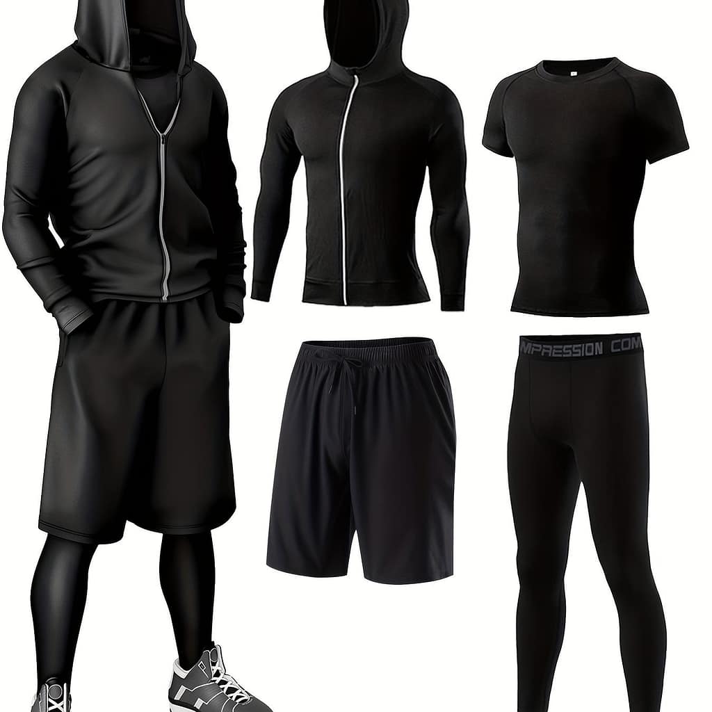 4pcs Set, Polyester 95% Elastane 5% Knit Fabric, Crew Neck Hoodie, Solid Color, Breathable Quick-dry For Running, Fitness, Cycling & Outdoor Activities Active Shop Online at Dubai Trades 2