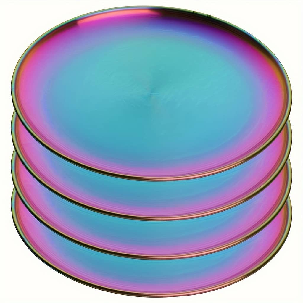 4pcs Stainless Steel Dinner & Salad Plate Set – 9.1″ Colorful Metal Serving Dishes, Unbreakable, Dishwasher Safe For Home & Camping Dining & Entertaining Shop Online at Dubai Trades 2