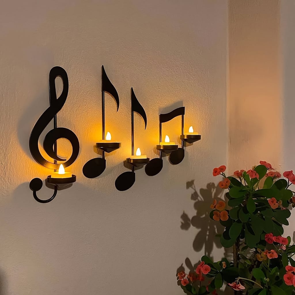 4pcs/set, Musical Note Wall Candle Holders For Wedding Room Decoration Candle Holder, Hanging Wall Art, Living Room Decor, Room Decor, Wall Decor Home & Kitchen Shop Online at Dubai Trades 2