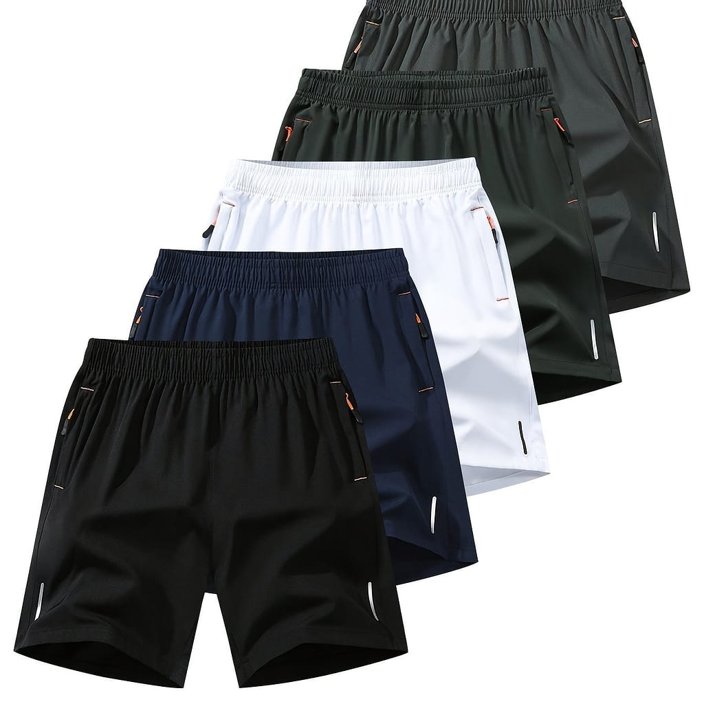 5 Pcs Men’ Shorts With Zipper Pockets, Casual Elastic Waist Drawstring Shorts For Summer Clothing Shop Online at Dubai Trades 2