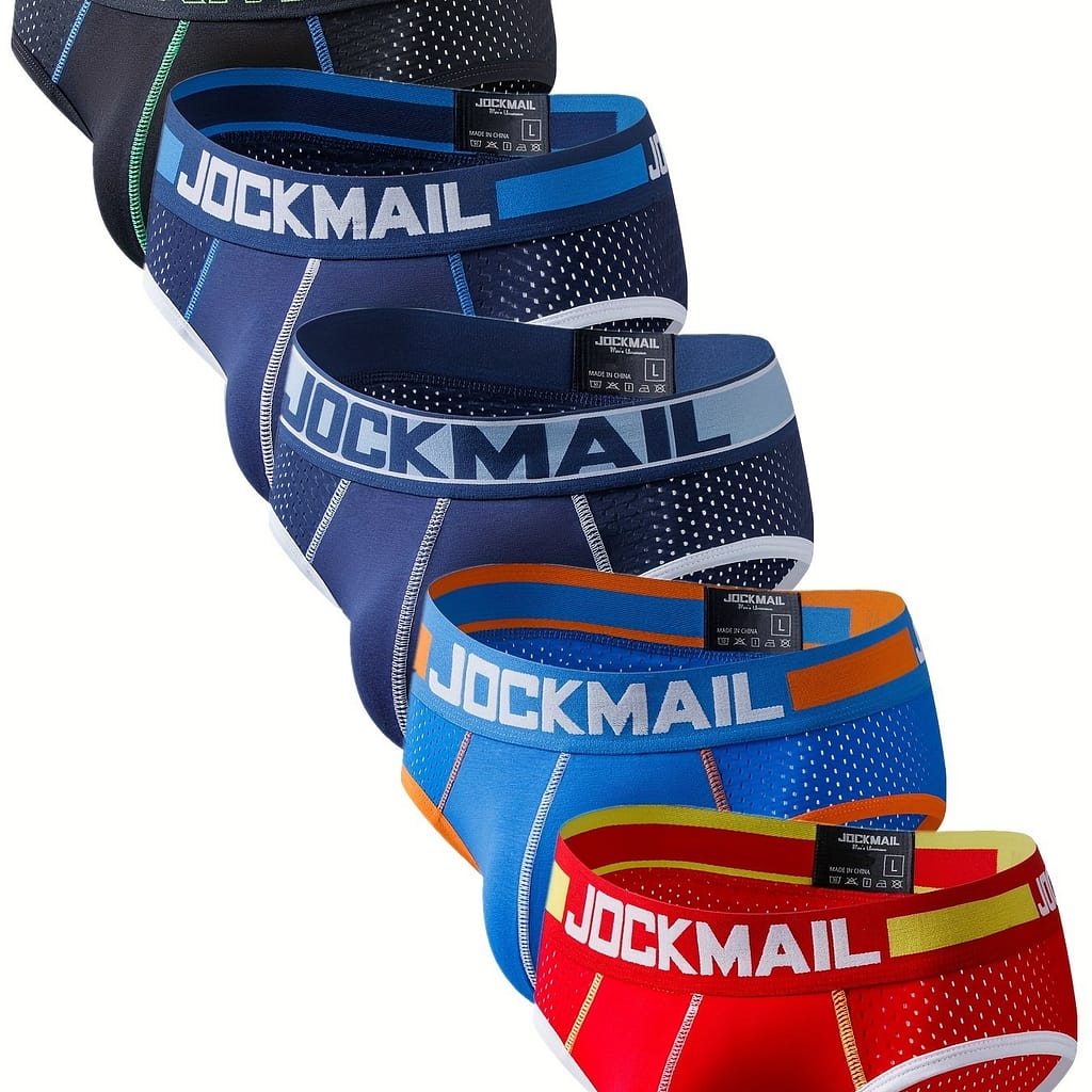 5 Pieces Of Jockmail Mixed Color Low-waist Mesh Fabric Men’s Underwear Breathable Sports Triangle Pants Daily Casual Underwear Color Design Underpants Briefs Shop Online at Dubai Trades 2