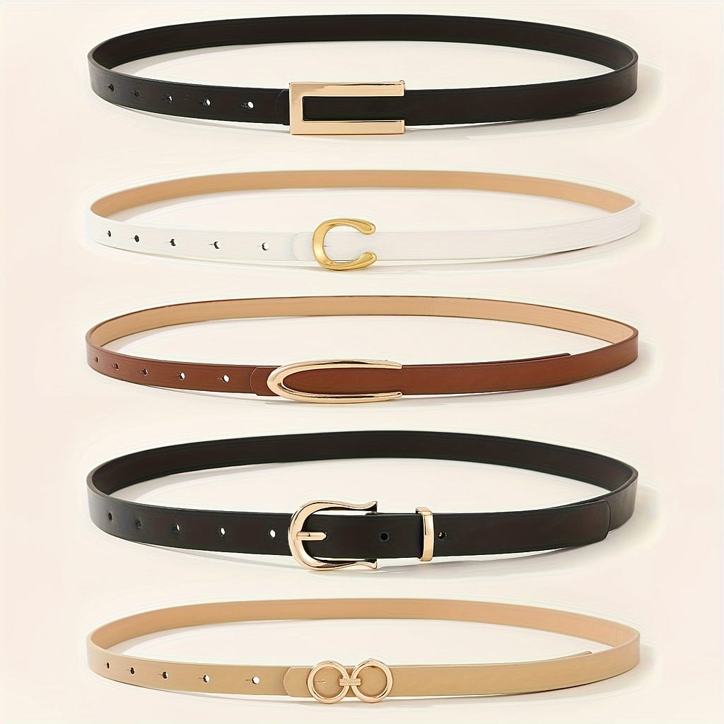 5-pack Women’s Belts Set, Casual With & Shape Alloy Buckle, Non-textile , Ideal For Beach, Weekend Casual & Night Out – Size Accessories Shop Online at Dubai Trades 2