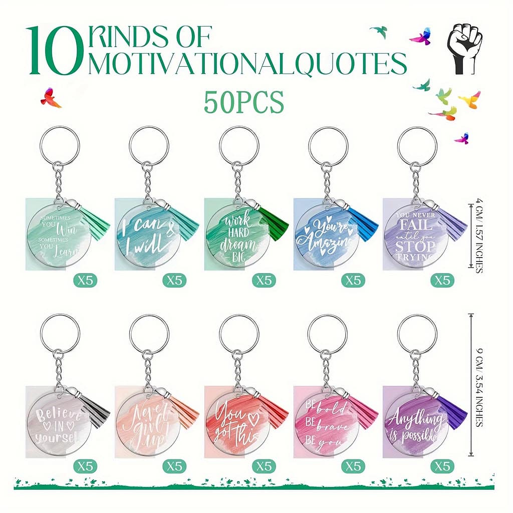 50pcs Colorful Transparent Round Plate Acrylic Keychain Set Diy Colorful Thank You Gift Card Backpack Decoration Crafts Festival Party Gifts Arts, Crafts & Sewing Shop Online at Dubai Trades 2