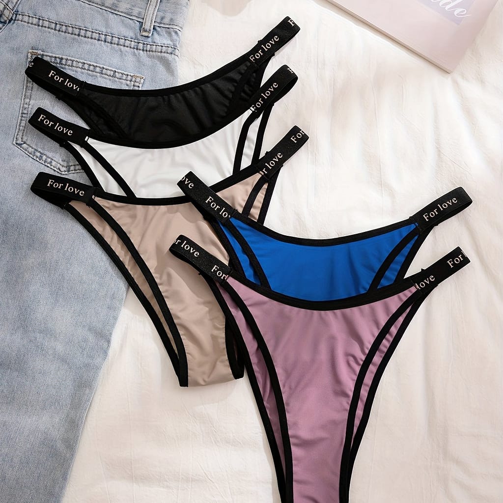 5pcs Elegant Women’ Color Panties – Comfortable Polyester & Elastane , Non-transparent, Knit Fabric Clothing Shop Online at Dubai Trades 2