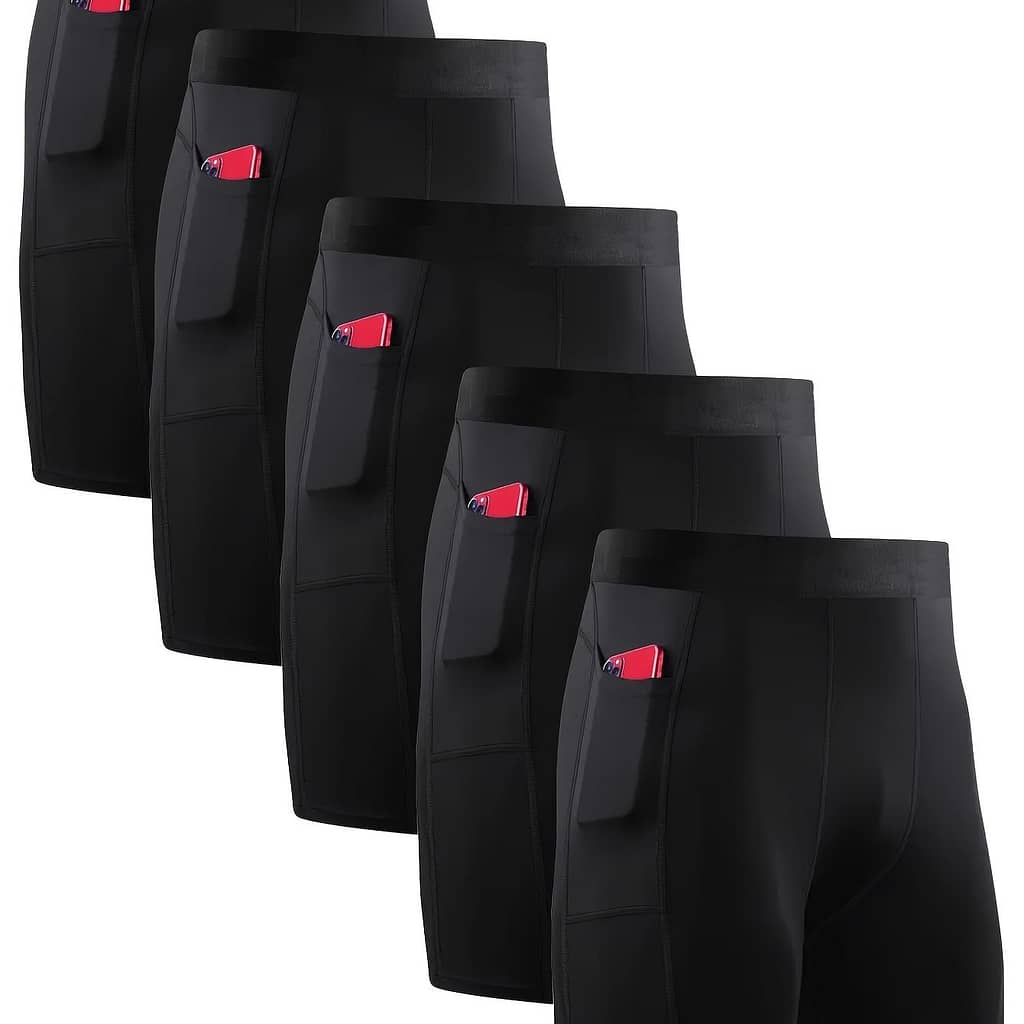 5pcs Men’ Running Quick-drying Underwear With Pockets, Long Leg Performance Men’s Tight Shorts Clothing Shop Online at Dubai Trades 2