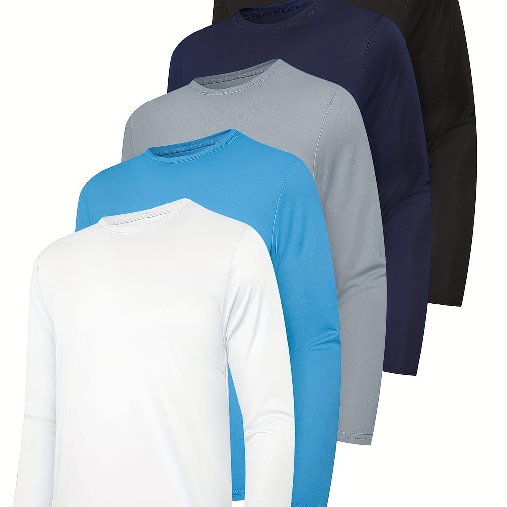 5pcs Men’s Quick-dry Long Sleeve Athletic Shirts In Assorted Colors – Breathable, Moisture-wicking, Polyester For Running, Gym, And Outdoor Sports Active Shirts & Tees Shop Online at Dubai Trades 2