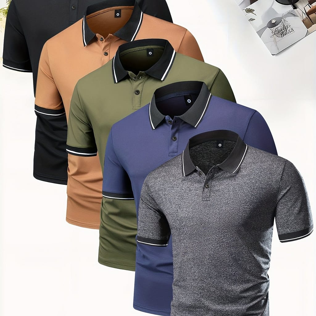 5pcs Men’s Trendy Short Sleeve Button Up Lapel Shirt, Comfy Male Shirt For , Gift For Men Clothing Shop Online at Dubai Trades 2