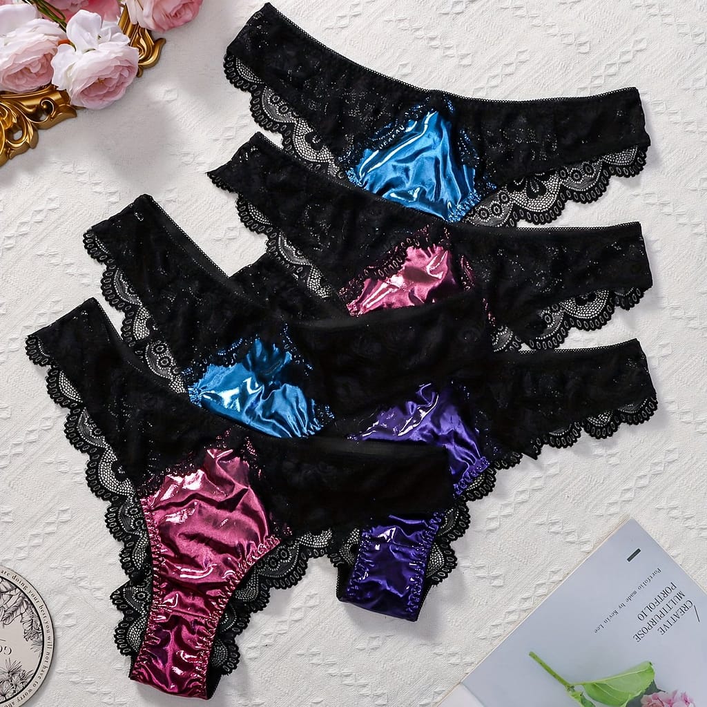 5pcs Plus Size Sexy Panties, Women’ Metallic Contrast Lace Scalloped Trim Briefs Clothing, Shoes & Jewelry Shop Online at Dubai Trades 2