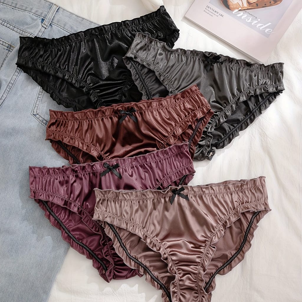 5pcs Solid Satin Bow Decor Frill Trim Low Waist Briefs, Soft & Comfy Stretchy Panties, Women’s Lingerie & Underwear Clothing Shop Online at Dubai Trades 2