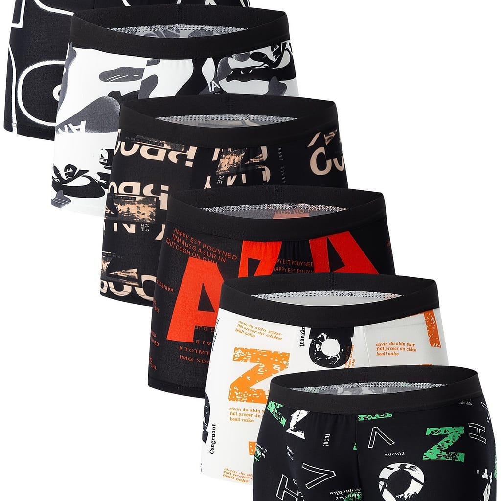 6 Pcs Men’ Contrast Color Letter Print Boxer Briefs, Comfy & Classic Underwear Set For , As Gift Boxer Briefs Shop Online at Dubai Trades 2