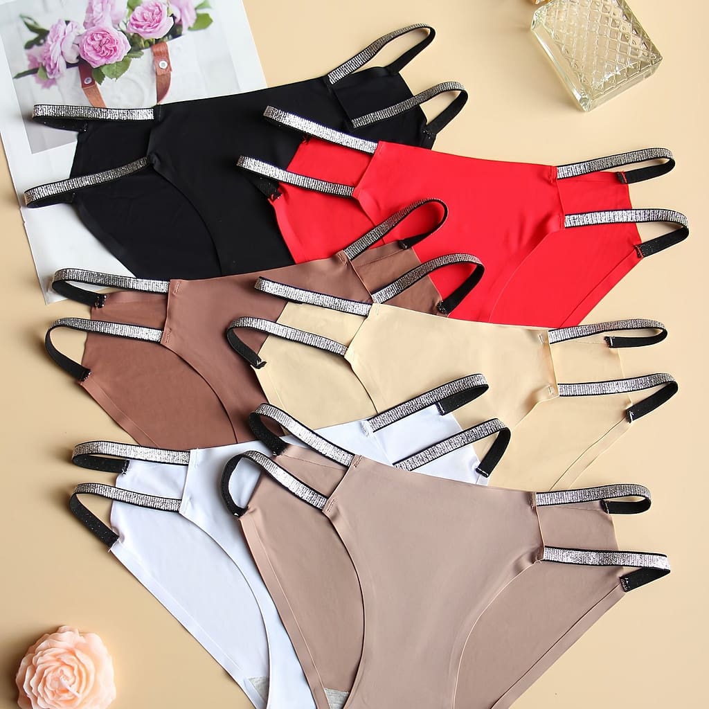 6-pack Seamless Panties For Women, 90% Polyamide 10% Elastane, Solid Color With Strap Detail, Knit Fabric, Drop Waist, Soft & Breathable Underwear & Lingerie Bikinis Shop Online at Dubai Trades 2
