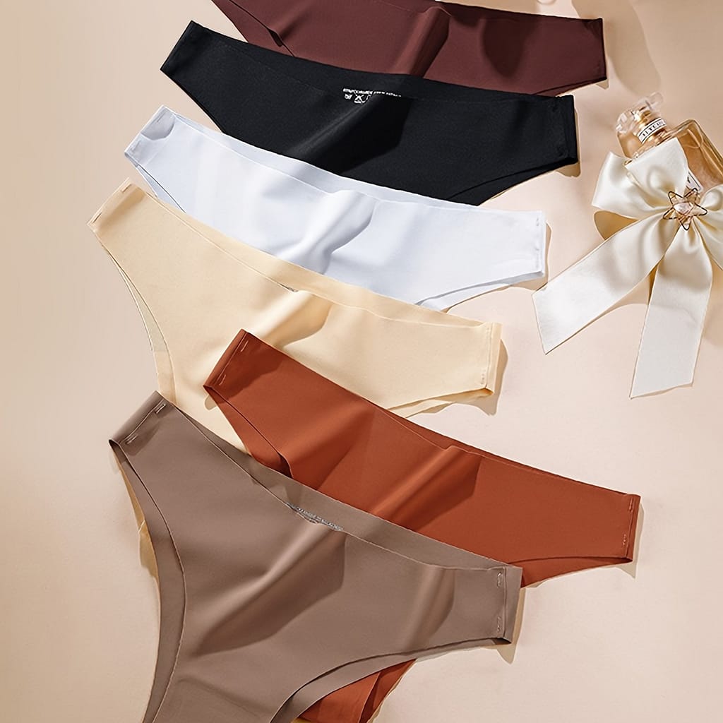 6-pack Seamless Women’ Underwear, Breathable Crotch Ice Fiber Fabric, Sexy Bikini Briefs, Solid Color, Knit Fabric, Polyamide 85%, Elastane 15%, Drop Waist, 160gsm – European & Bikinis Shop Online at Dubai Trades 2