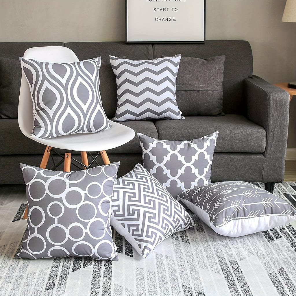 6pcs Gray Striped Linen Holding Pillowcase, Indoor Sofa Cushion Case, Outdoor Decoration, Home Decor, Room Decor, Office Decor, Living Room Decor, Sofa Decor (no Pillow ) Decorative Pillows Shop Online at Dubai Trades 2