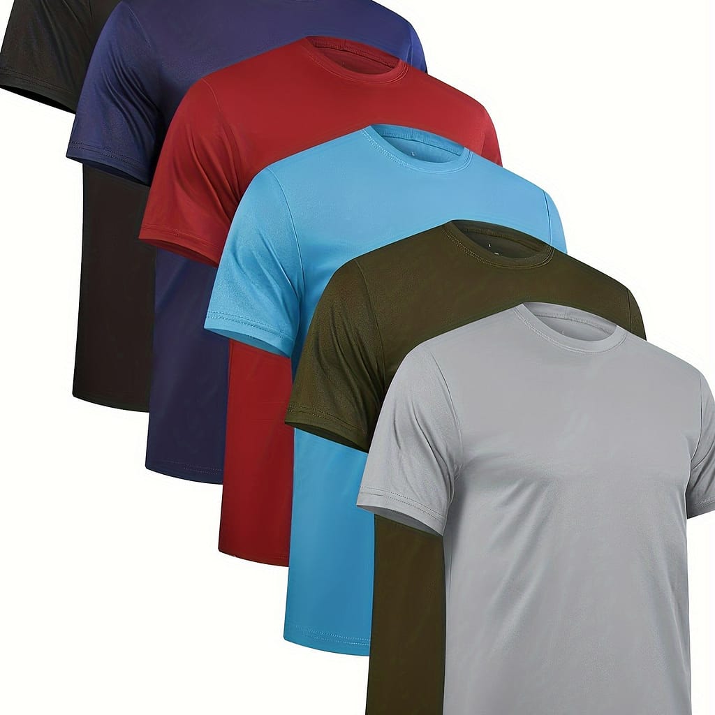 6pcs Men’ Casual Relaxed Fit Short Sleeve Crew Neck T-shirts, Leisure Workout Tennis Tees, Assorted Colors, Summer Daily Active Shop Online at Dubai Trades 2