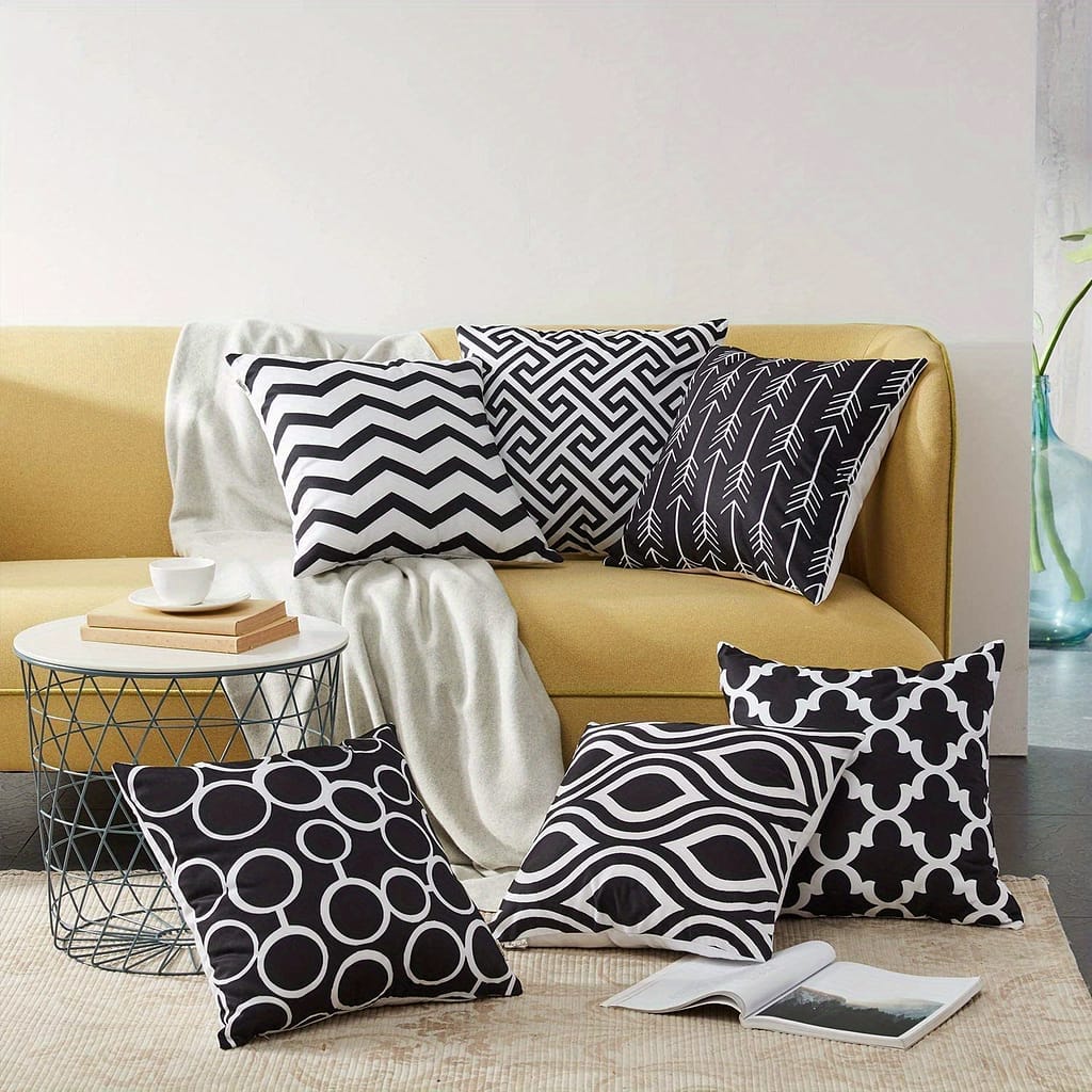 6pcs Set, White Linen Throw Pillow Cover, Sofa Cushion Cover, 45 X 45cm, Six-piece Set Bedding Shop Online at Dubai Trades 2