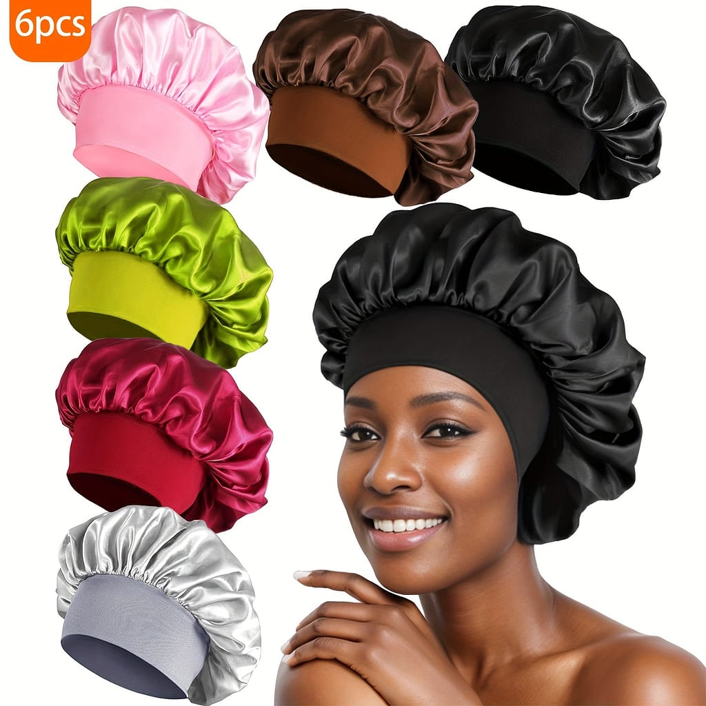 6pcs Women’s Bonnet Solid Color Wide Smooth Tiny Fashion Sleeping Hat Casual, Comfortable, Soft, Breathable Suitable For Sleeping, Not Easy To Slip Hair Hair Protection Hat Accessories Shop Online at Dubai Trades 2
