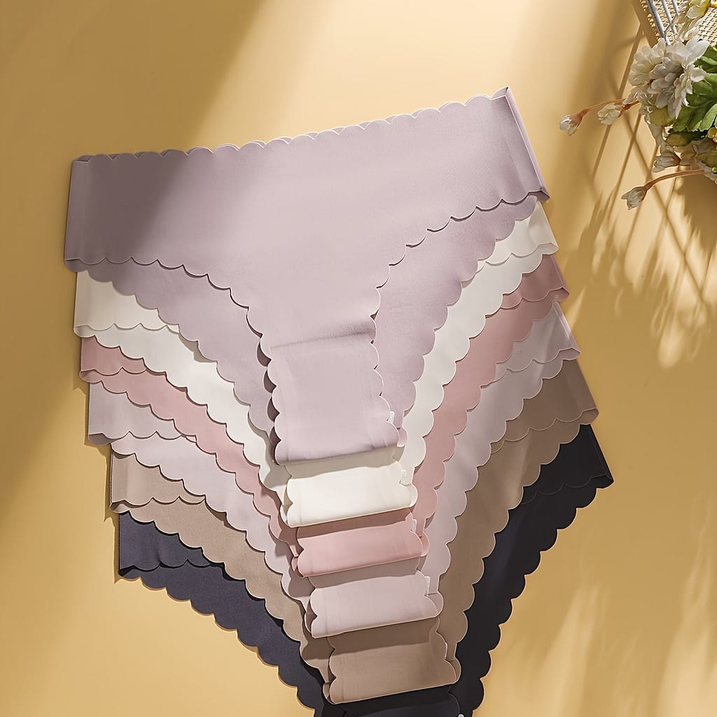 6pcs Women’s Mid-rise Briefs – Seamless Wave Hem, , 6 Solid Colors, Sexy Minimalist Underwear For Casual Attire Bikinis Shop Online at Dubai Trades 2